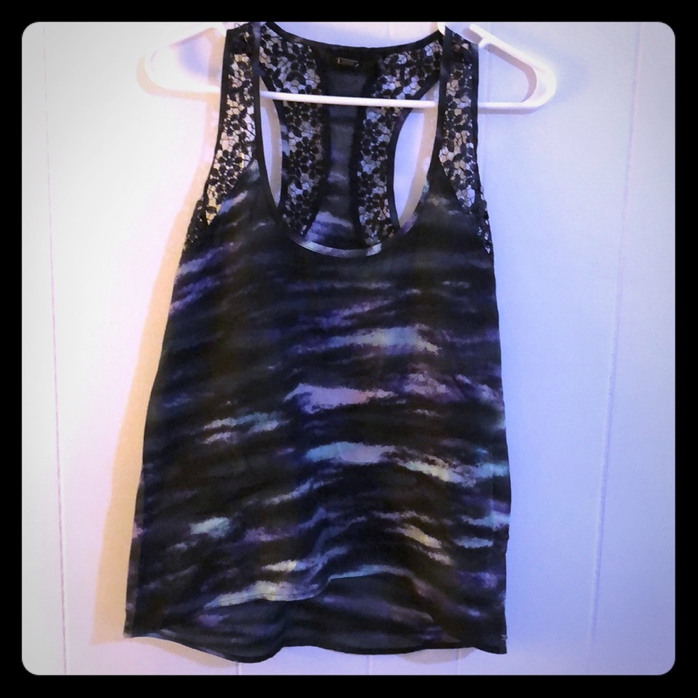 Purple top with crochet shoulders